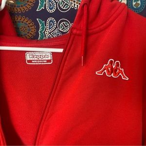 bright red kappa full zip up hoodie (size medium)